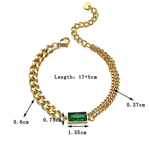 GOLD EMERALD GREEN CHAIN LINK BRACELET - Picture 14 of 14